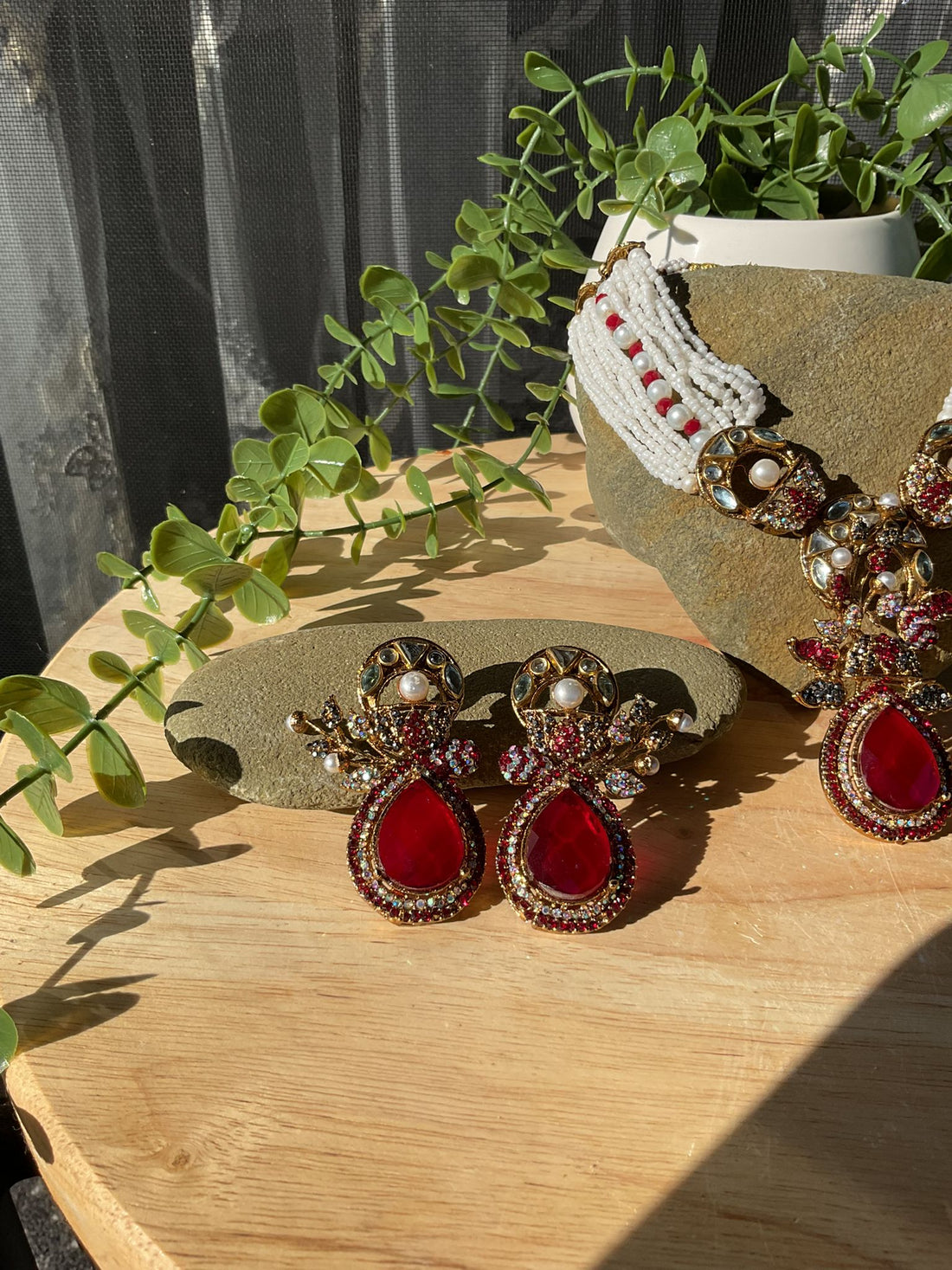 Ruby Celeste Set (Ruby Red Necklace & Earrings)
