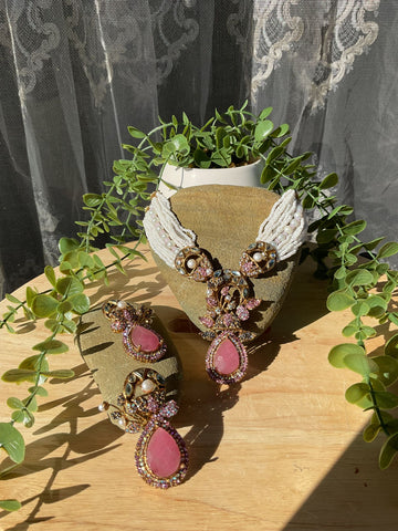 Blush Celeste Set (Soft Pink Necklace & Earrings)