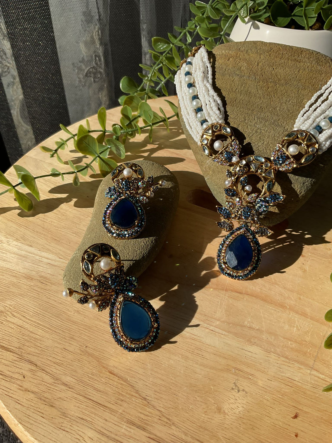 Midnight Celeste Set (Navy Blue Necklace & Earrings)